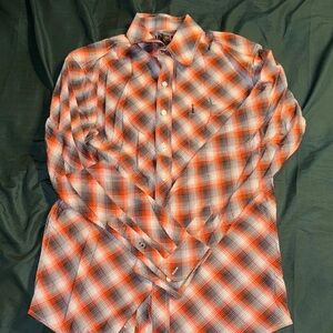 Cinch Men's Orange and Black Plaid Button-Down Shirt
